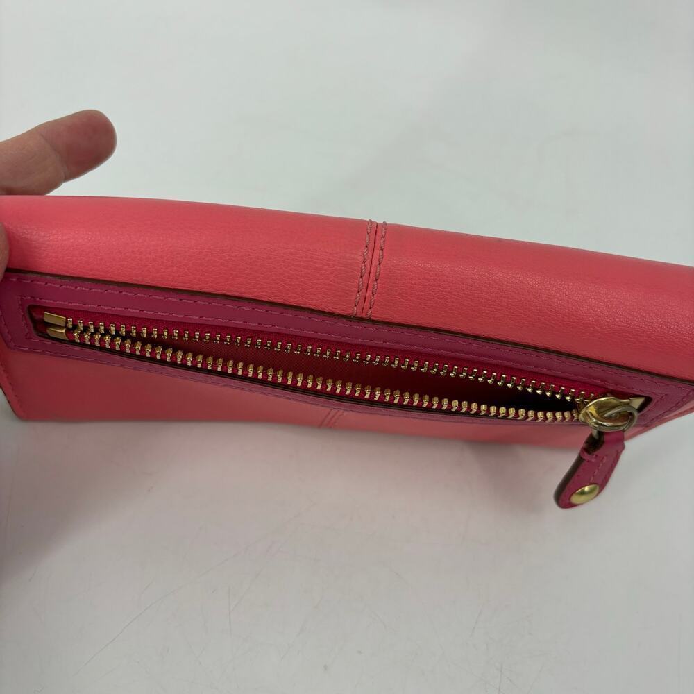 Coach Leather Bonnie Slim Envelope Wallet Double Zipper Coral and Pink‎ 8 Inch - Picture 8 of 13